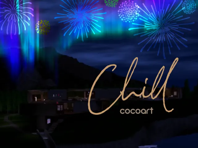 Chill＆cozy＆relax fireworks and cat ［cocoart］beautiful aurora Japanese night
