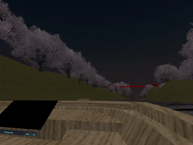 夜の川と桜