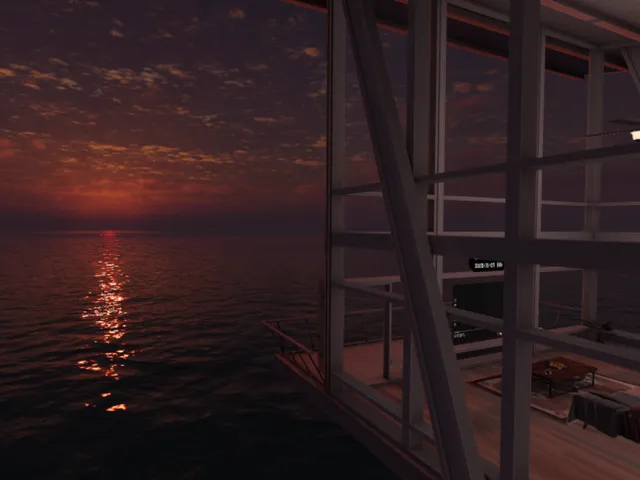 夕暮れの海上ハウス