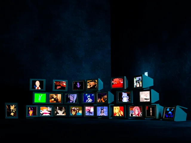 vrchat meetup phone meme but instead of phones everyone brings their cathode-ray tube monitors