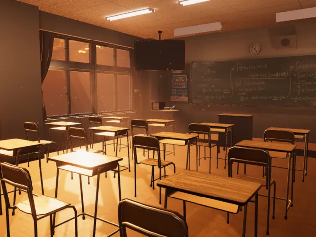 Sunlit Japanese Classroom