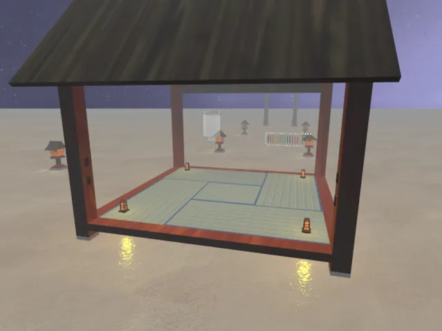 夜霞に揺蕩う小屋