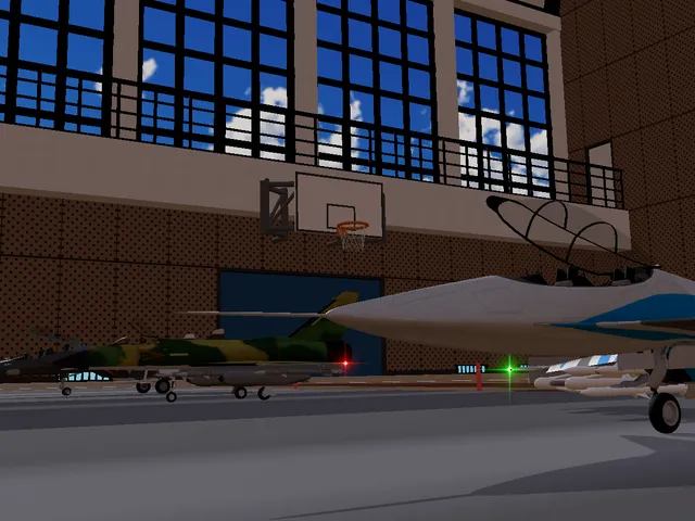 戦闘機で体育館の天井に引っかかったボールを取るワールド