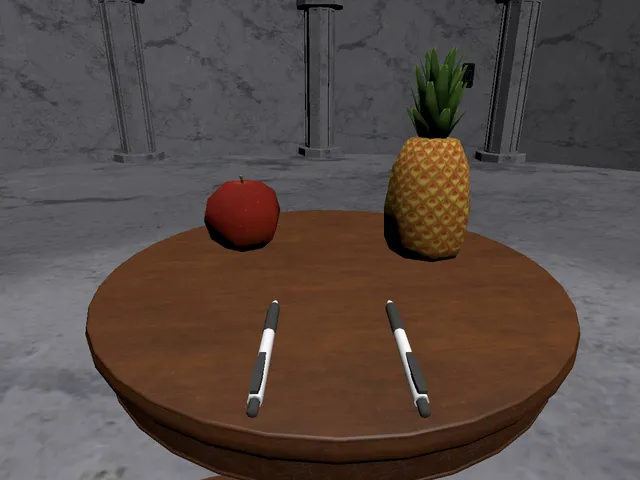 ペンとリンゴとパイナップルon the table