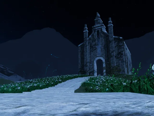 Old church in the iris field