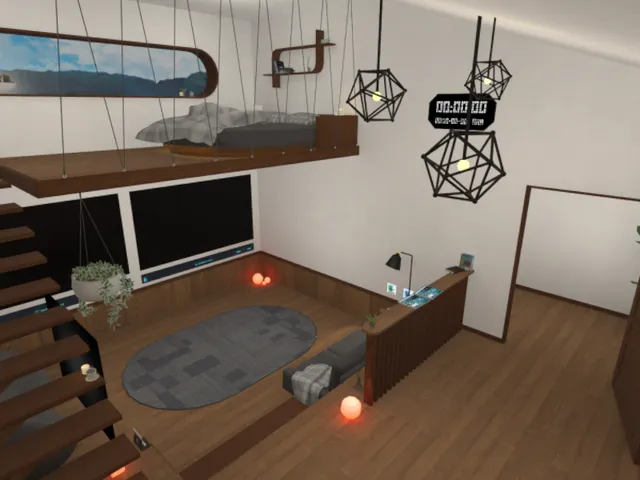 ロフトのある作業部屋